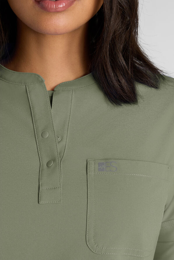 Easy STRETCH Bella Women's 1-Pocket Henley Scrub Top - Olive Leaf - 4