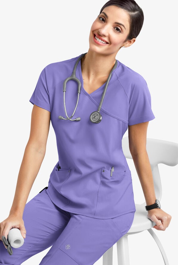 Easy STRETCH Cara Women's 4-Pocket Raglan Scrub Top - Blueberry Crush - 6