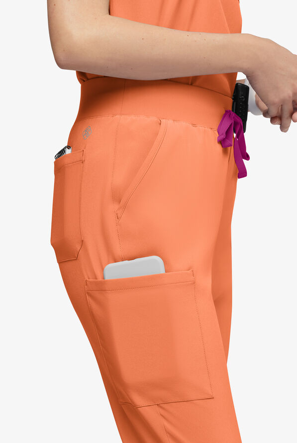 Easy STRETCH Olivia Women's 7-Pocket Slim Leg Jogger Scrub Pants - Petite - Coral Haze - 2