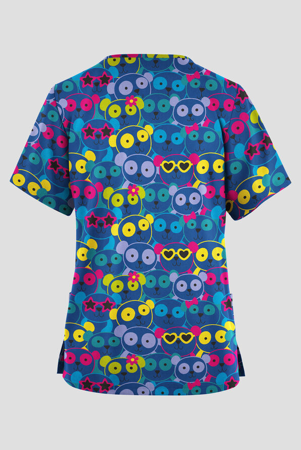 Butter-Soft Originals Panda Selfie Royal Women's 2-Pocket V-Neck Print Scrub Top - null - 2