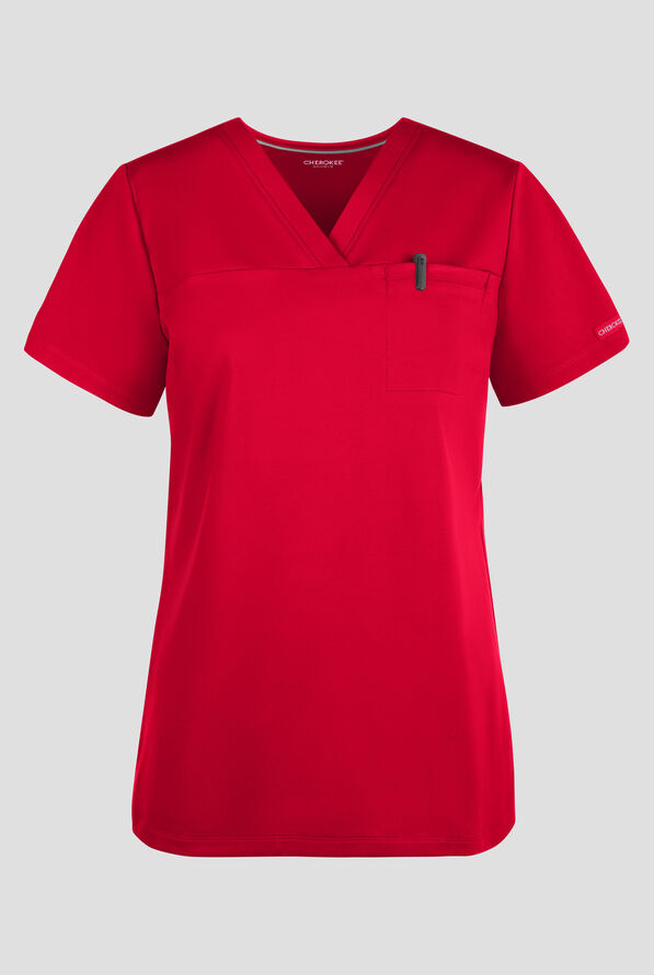 Cherokee Achieve Women's 1-Pocket Tuck in V-Neck Scrub Top - Red - 1