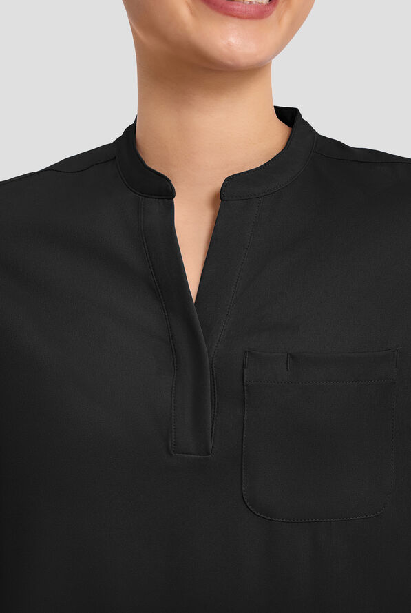 HH Works by Healing Hands Macy Women's 1-Pocket STRETCH Mandarin Collar Tuck In Scrub Top - Black - 3