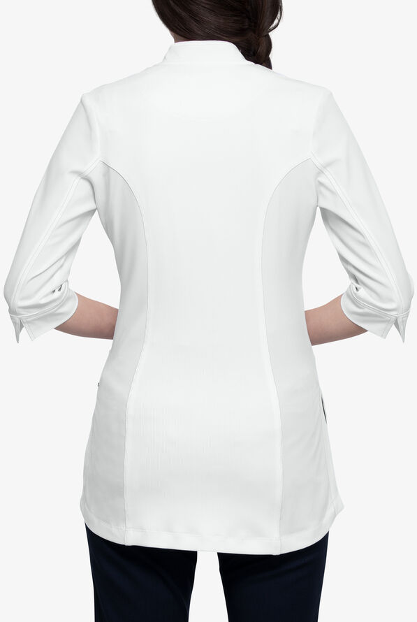 Infinity Women's 3-Pocket Double Zip Rib Knit Back Scrub Lab Coat - White - 3