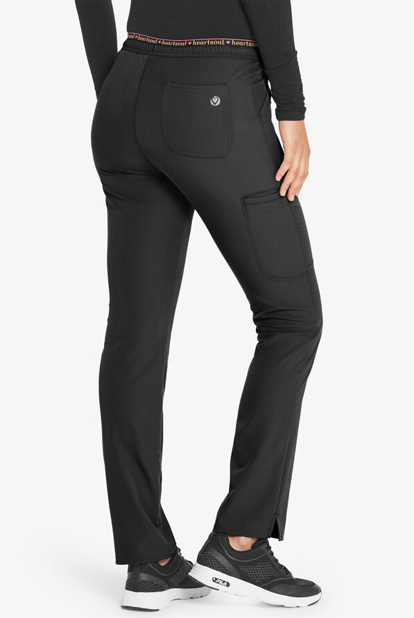 heartsoul Break On Through Women's 4-Pocket STRETCH Logo Elastic Cargo Scrub Pants - Black - 4