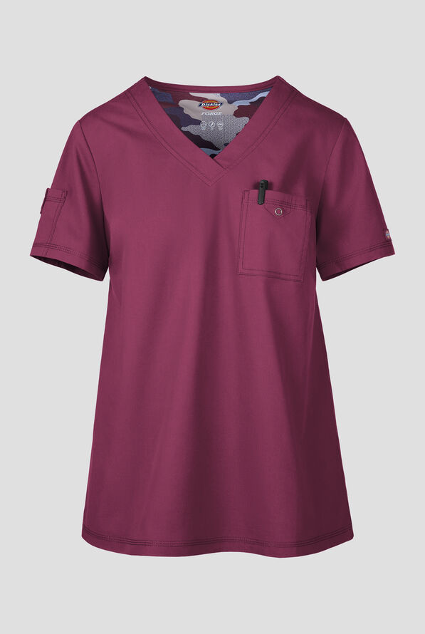 Dickies Forge Women's 2-Pocket Tuck-In V-Neck Scrub Top - Wine - 1