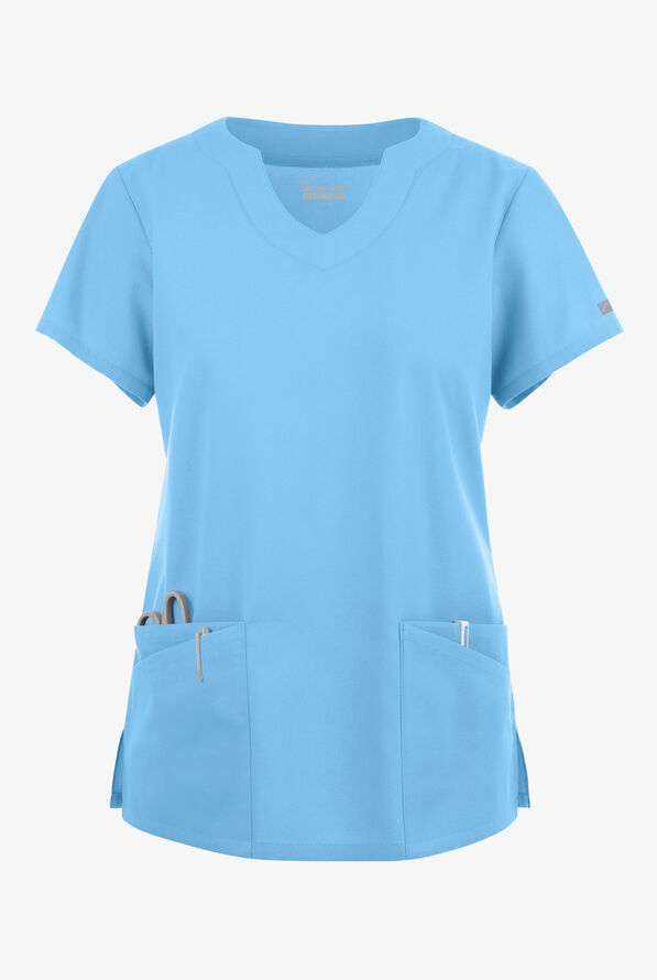 Butter-Soft Originals Women's 6-Pocket Scallop Neck Scrub Top - Blue Oasis - 1