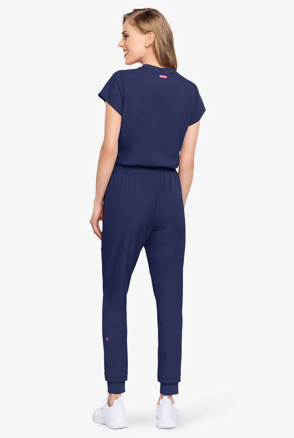Med Couture Amp Women's 5-Pocket STRETCH  Zip Front Storm Cuff V-Neck Jumpsuit - Navy - 3