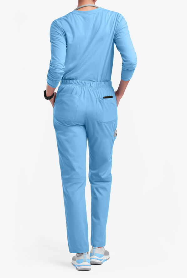 Butter-Soft Originals Women's 7-Pocket Mid Rise Straight Leg Cargo Scrub Pants - Petite - Blue Oasis - 3