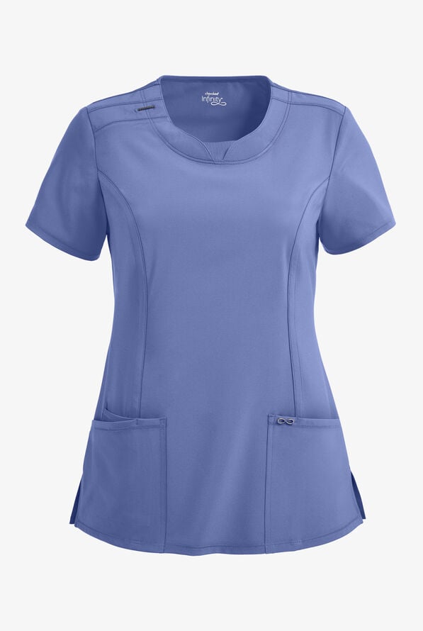 Infinity Women's 3-Pocket STRETCH Round Neck Scrub Top - Ceil Blue - 1