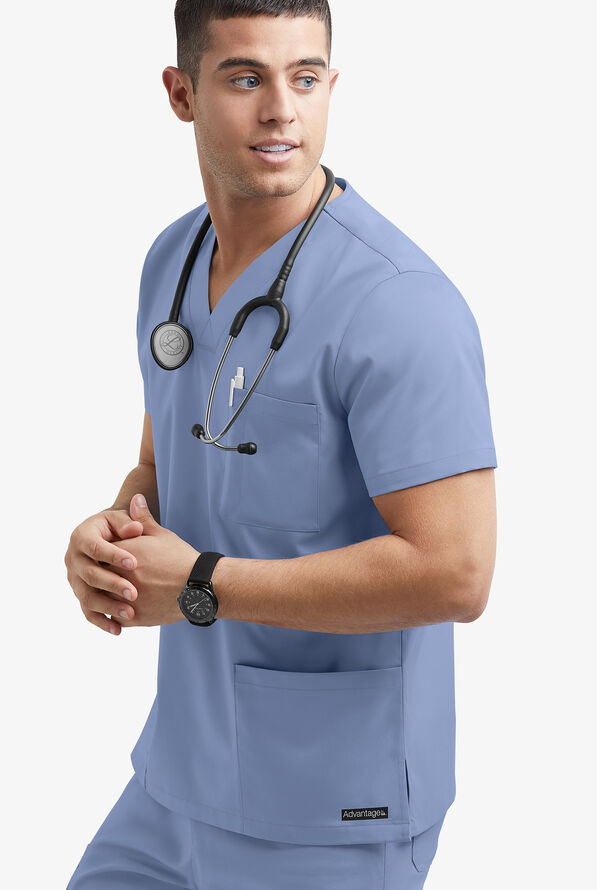 Advantage STRETCH Men's 6-Pocket V-Neck Scrub Top - Ceil Blue - 2