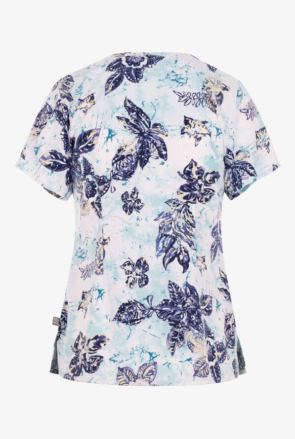 Healing Hands Tropical Tide Floral Women's 3-Pocket STRETCH V-Neck Print Scrub Top - null - 2