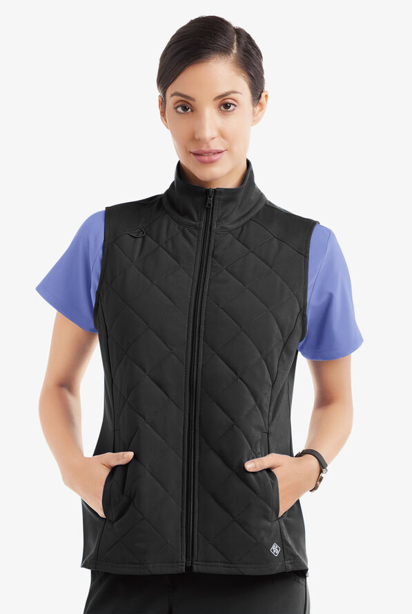 Easy STRETCH Deya Women's 2-Pocket Quilted Scrub Vest - Onyx Black - 2