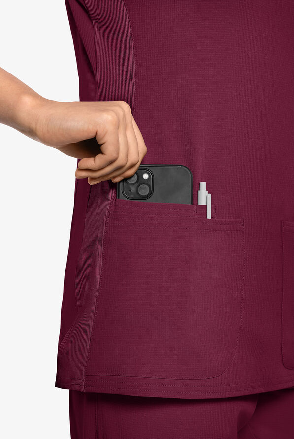 Med Couture Amp Women's 3-Pocket STRETCH V-Neck Scrub Top - Wine - 2
