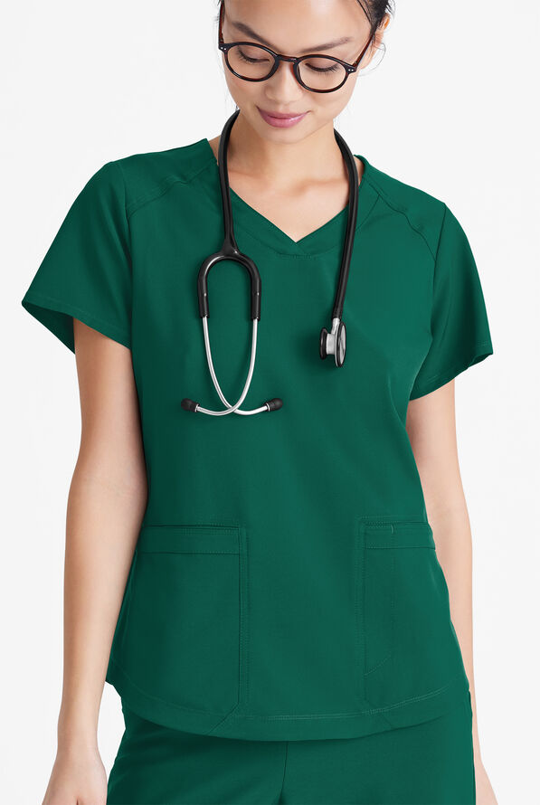Grey's Anatomy by Barco Evolve STRETCH Rhythm Women's 2-Pocket V-Neck Scrub Top - Hunter - 2