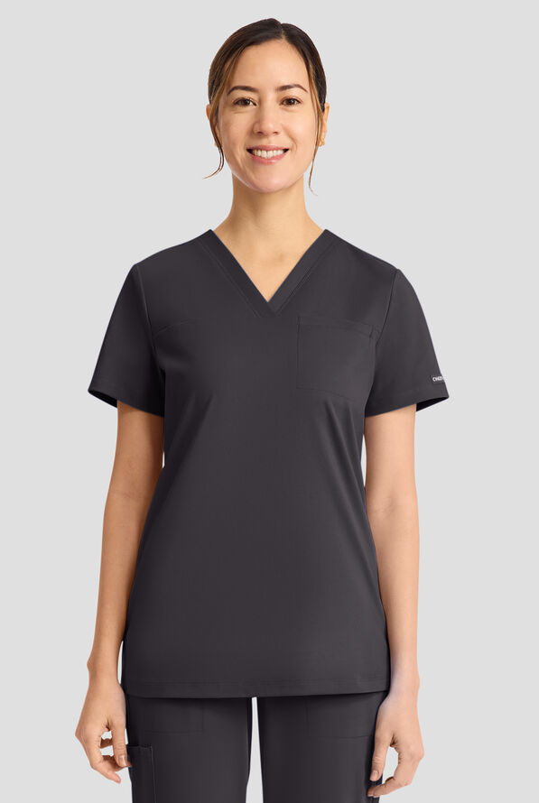 Cherokee Achieve Women's 1-Pocket Tuck in V-Neck Scrub Top - Pewter - 2