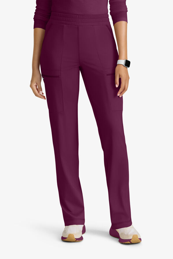 Grey's Anatomy by Barco Knit STRETCH Momentum Women's 6-Pocket Cargo Scrub Pants - Wine - 1