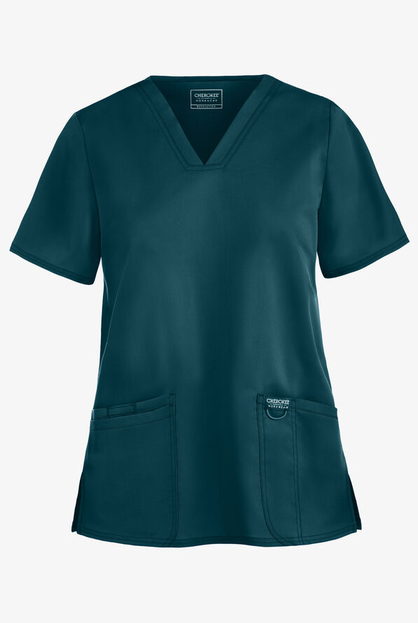 Cherokee Workwear Revolution Women's 3-Pocket STRETCH V-Neck Scrub Top - Caribbean Blue - 1