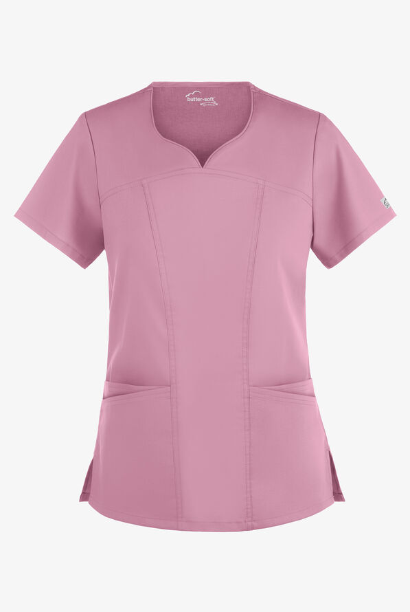 Butter-Soft STRETCH Women's 4-Pocket Sweetheart Neck Scrub Top - Cherry Blossom - 1