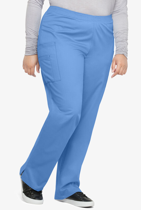 Butter-Soft STRETCH Women's 3-Pocket Plus Size Pull On Scrub Pants - Ceil Blue - 1