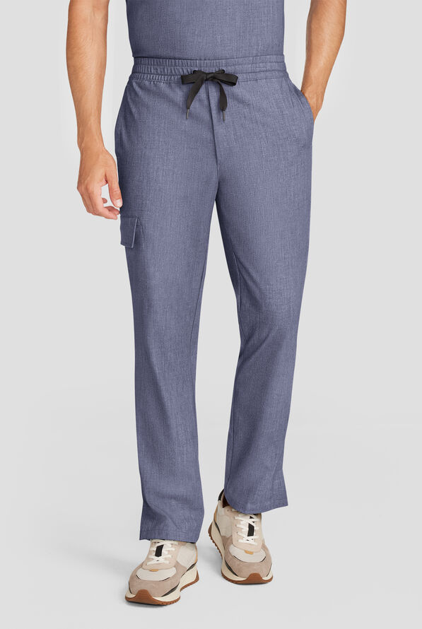 Healing Hands Quest Men's 4-Pocket STRETCH Straight Leg Drawstring Cargo Scrub Pant - Twilight Blue - 1