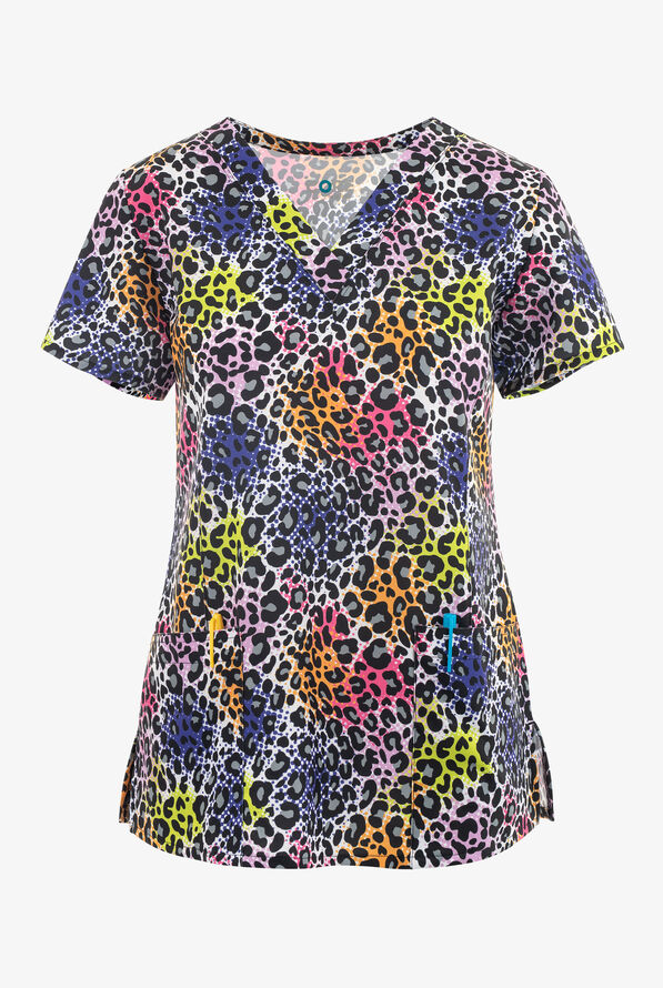 Maevn Wild Roar Animal Women's 3-Pocket STRETCH V-Neck Print Scrub Top - null - 1