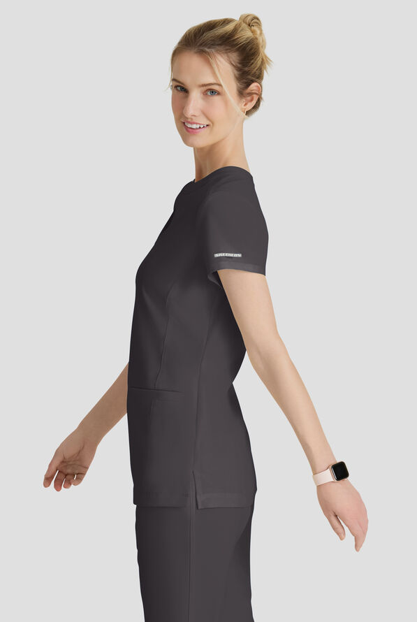 Skechers by Barco Coast Women's 2-Pocket STRETCH Banded Collar V-Placket Scrub Top - Pewter - 3