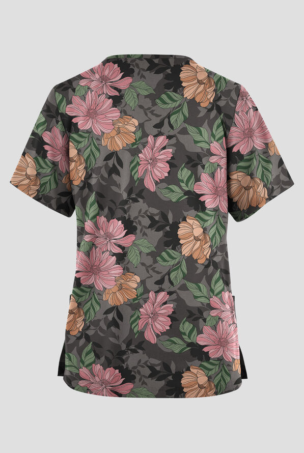 Butter-Soft Originals Floral Fantasy Pewter Women's 2-Pocket V-Neck Print Scrub Top - null - 2