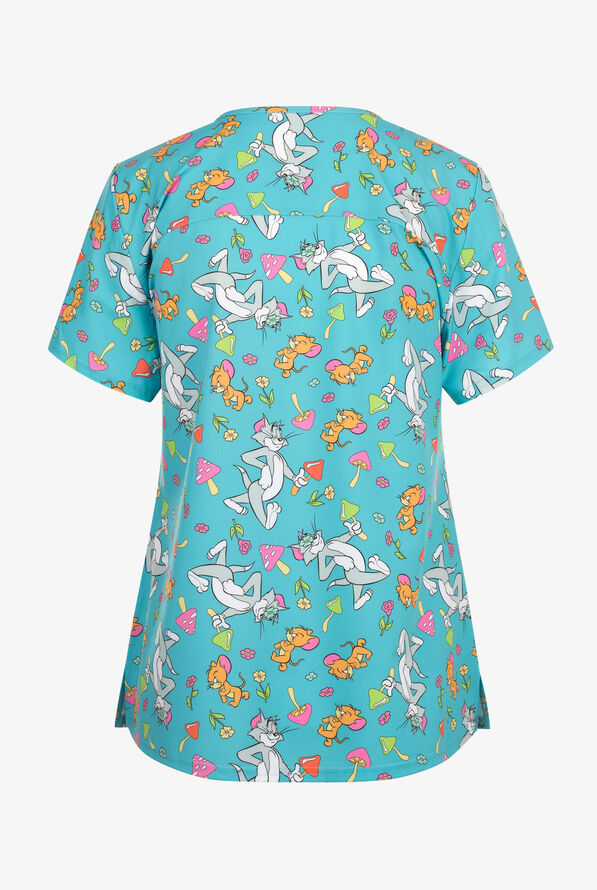 Tom & Jerry Mushroom by Funscrubs Women's 2-Pocket STRETCH V-Neck Print Scrub Top - null - 2