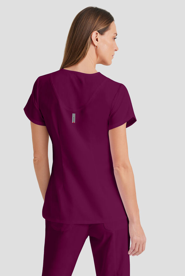 Grey's Anatomy by Barco Cora Women's 4-Pocket Crossover V-Neck Scrub Top - Wine - 4