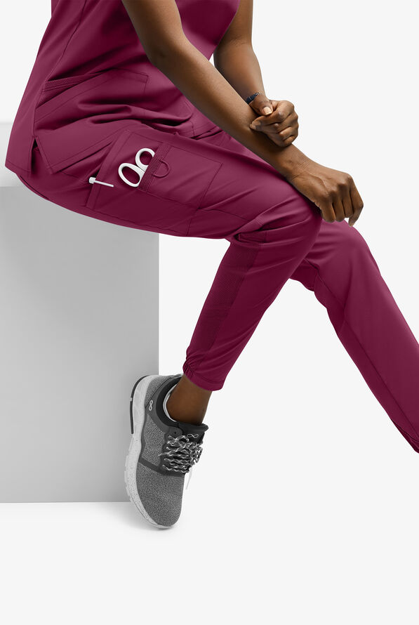 UA Exclusive Cherokee Workwear Professionals Active Women's 6-Pocket STRETCH Half Jogger Scrub Pants - Wine - 5
