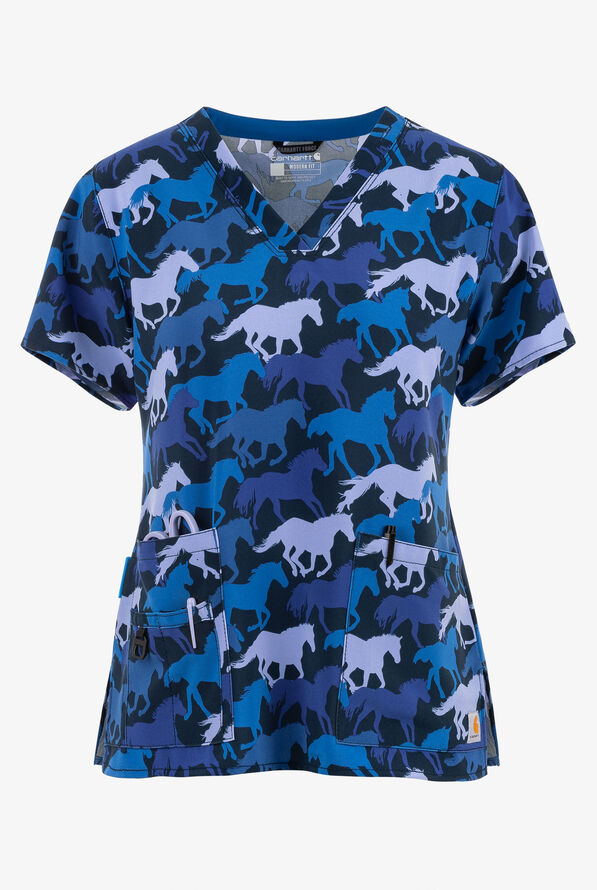 Carhartt Horse Run Women's 5-Pocket STRETCH V-Neck Print Scrub Top - null - 1