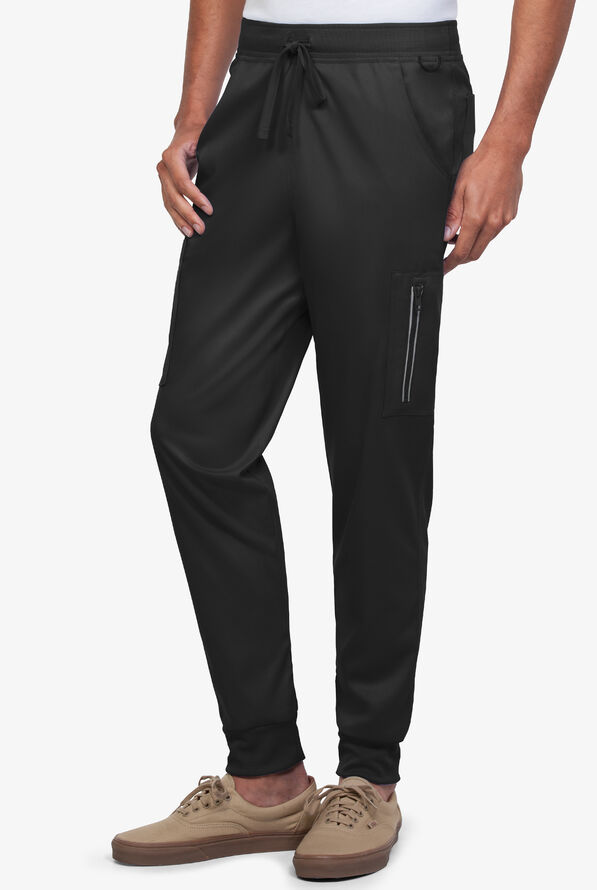Advantage STRETCH Men's 9-Pocket Knit Waistband Jogger Scrub Pants - Black - 1