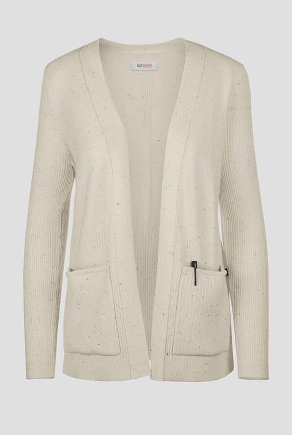 koi Essentials Kori Women's 2-Pocket Open Front Rib Knit V-Neck Scrub Cardigan - Cream - 1