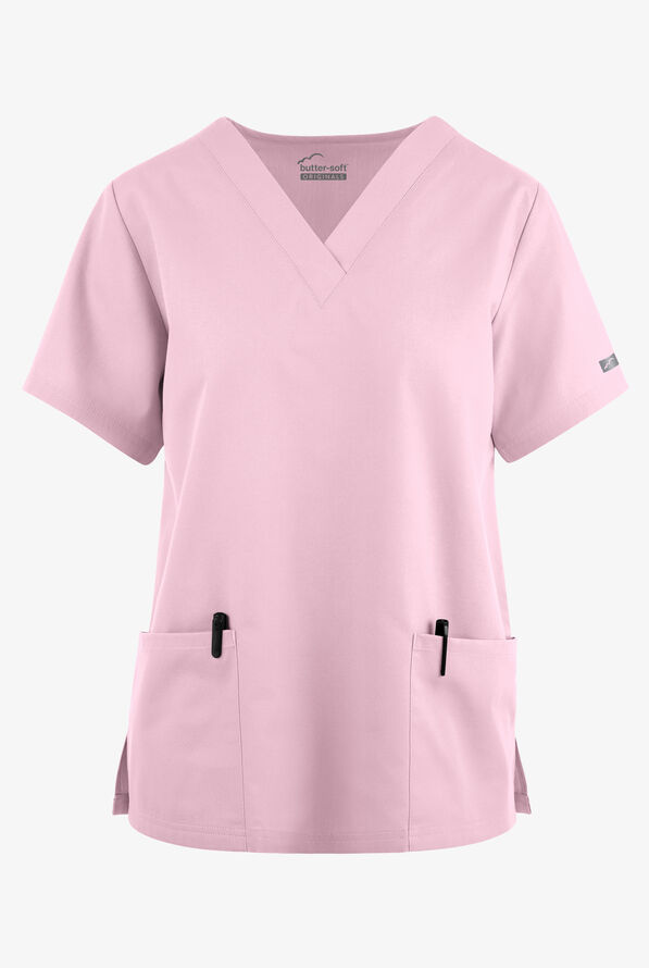 Blusa m&eacute;dica Butter-Soft Originals con cuello en V y 2 bolsillos para mujer - Rose Quartz - 1