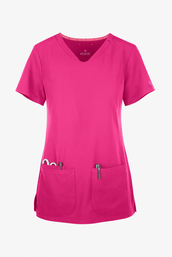 Med Couture Amp Women's 3-Pocket STRETCH V-Neck Scrub Top - Pink Power - 1