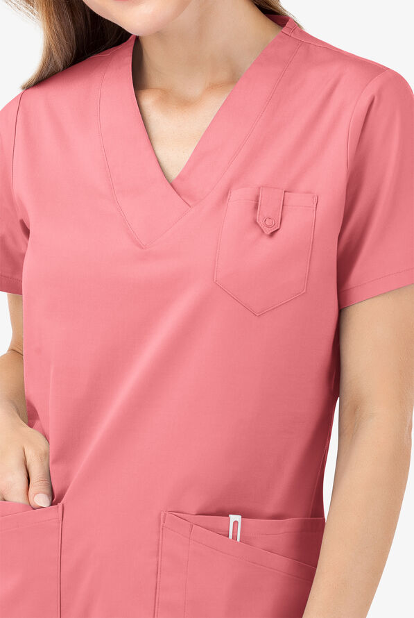 Butter-Soft STRETCH Women's 6-Pocket V-Neck Scrub Top - Guava Fizz - 3