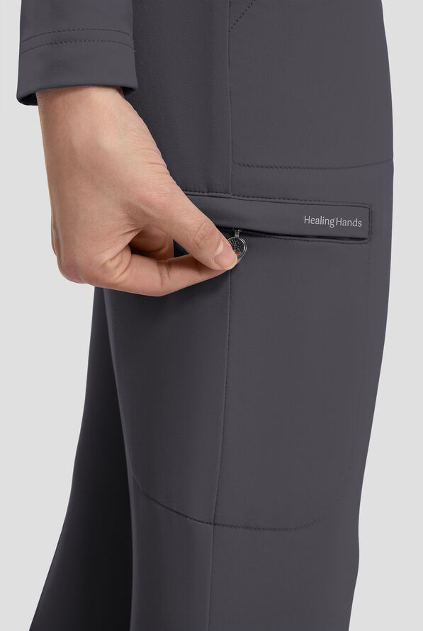 Healing Hands 360 Joelle Women's 6-Pocket STRETCH High Waist Flare Leg Scrub Pants - Pewter - 3