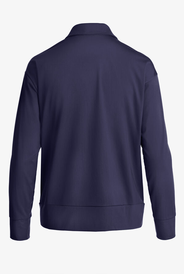 Grey's Anatomy by Barco Knit STRETCH Ease Warm Up Women's 4-Pocket Zip Front Scrub Jacket - Indigo - 2