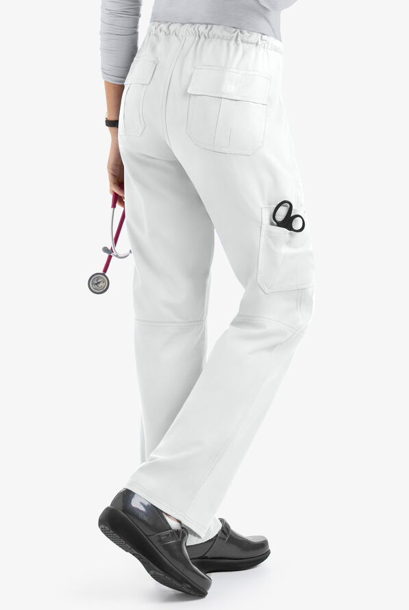 Butter-Soft Core Women's 6-Pocket Cargo Drawstring Scrub Pants - Tall - White - 3