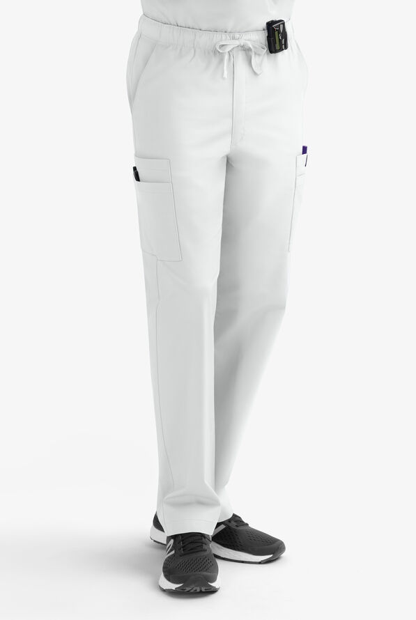 Butter-Soft STRETCH Men's 7-Pocket Cargo w/ Elastic Waist Scrub Pants - Tall - White - 1