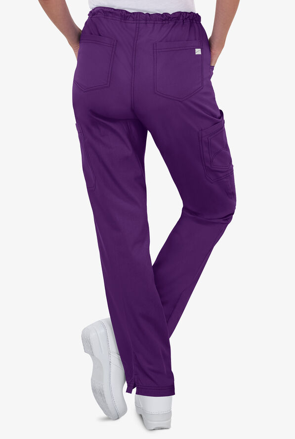 Butter-Soft Core Women's 8-Pocket Drawstring Scrub Pants - Petite - Eggplant - 2