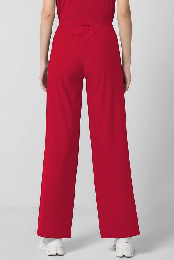 Infinity Pursuit Women's 3-Pocket STRETCH Pull On Pleated Wide Leg Scrub Pant - Cherry Pop - 2