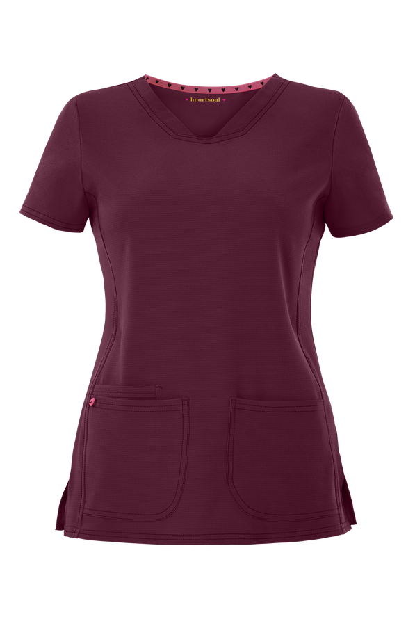 heartsoul Break On Through Women's 3-Pocket Pitter-Pat V-Neck Scrub Top - Wine - 1