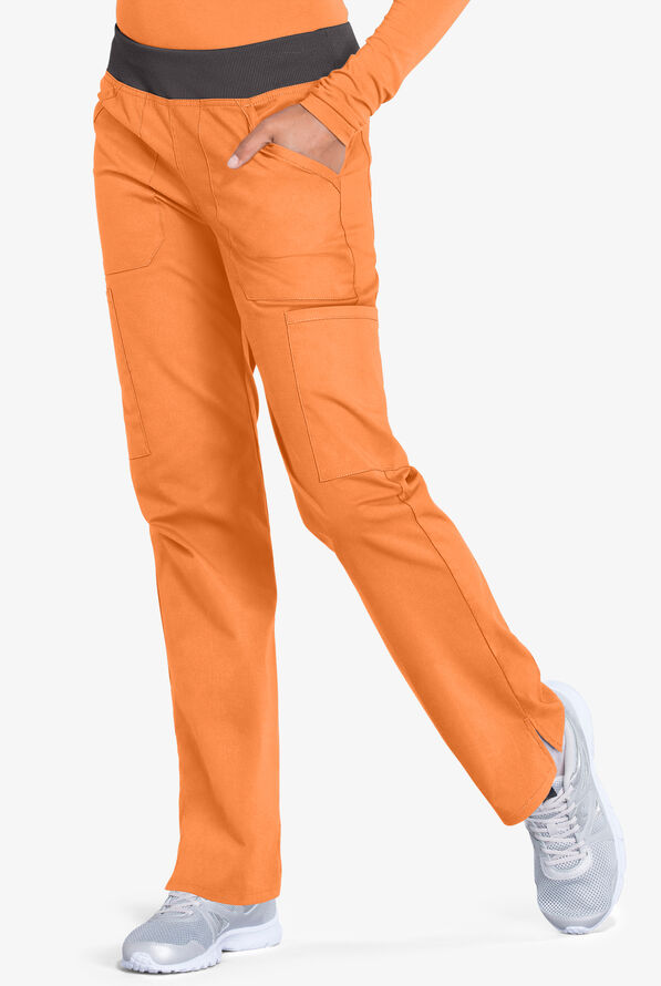 Cherokee Workwear Professionals Women's 6-Pocket STRETCH Pull-On Scrub Pants - Fresh Orange/Pewter - 1