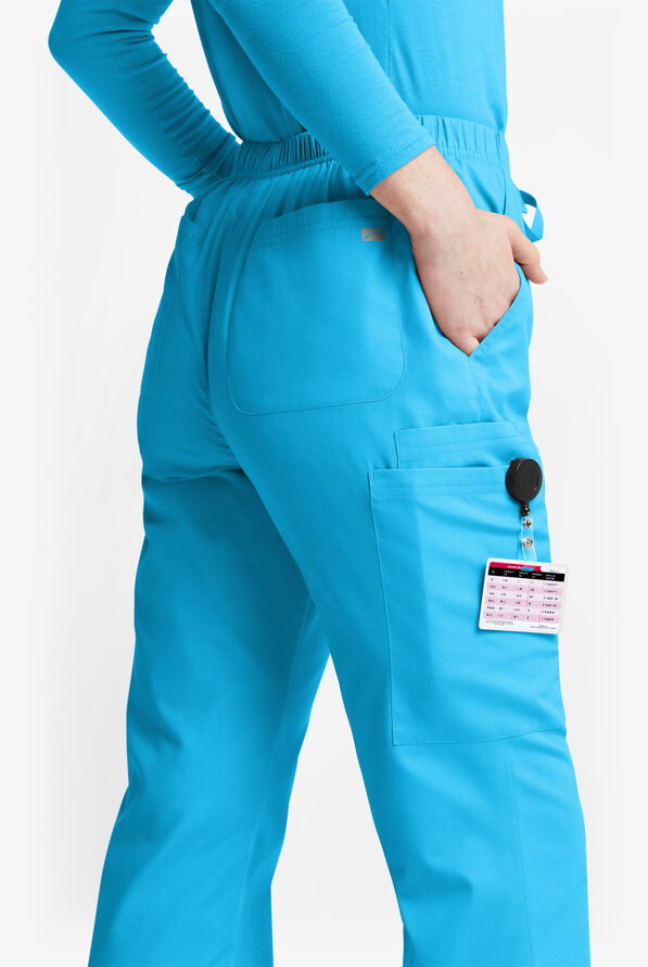Butter-Soft Originals Women's 6-Pocket Mid Rise Flare Leg Scrub Pants - Petite - Turquoise - 3