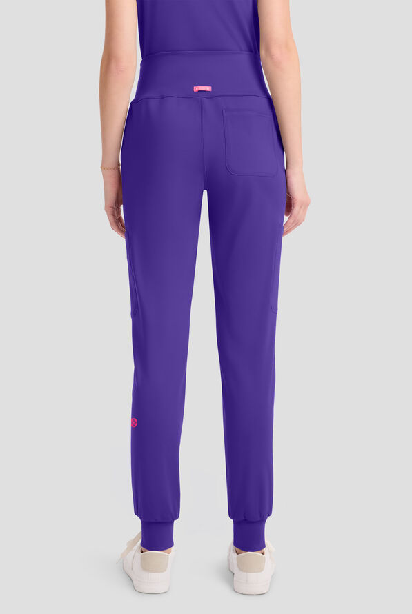 Med Couture Amp Knit Women's 5-Pocket STRETCH High-Rise Cargo Jogger Scrub Pant - Galactic Purple - 4