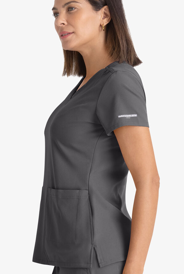 Skechers by Barco Focus Women's 6-Pocket STRETCH Crossover V-Neck Scrub Top - Pewter - 3