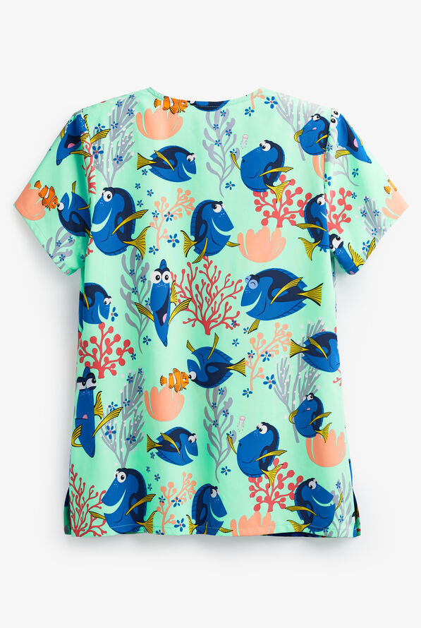 Cherokee Tooniforms Disney Dory State of Mind Pixar Women's 3-Pocket V-Neck Print Scrub Top - null - 2