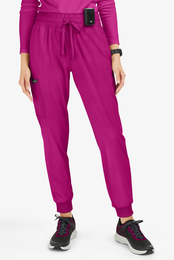 koi Basics Gemma Women's 5-Pocket STRETCH Cargo Jogger Scrub Pants - Azalea Pink - 1