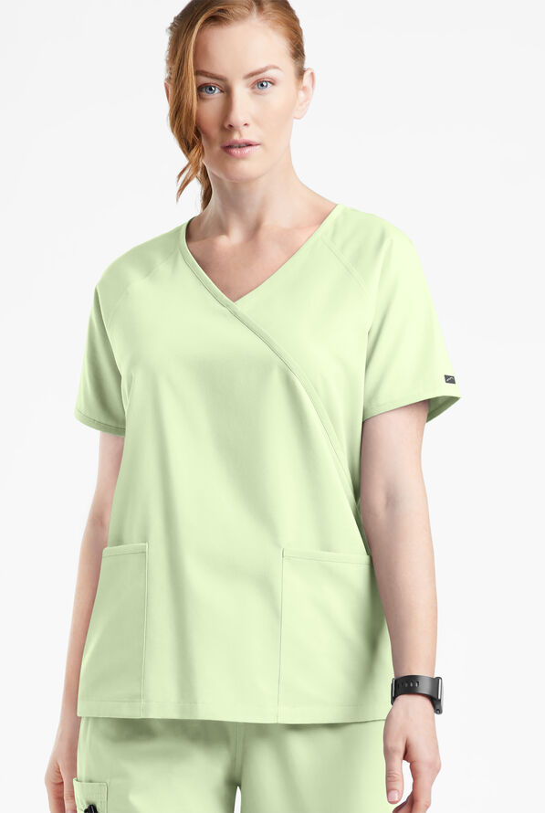Blusa médica Butter-Soft Originals estilo cruzado con 3 bolsillos para mujer - Spring Mint - 2